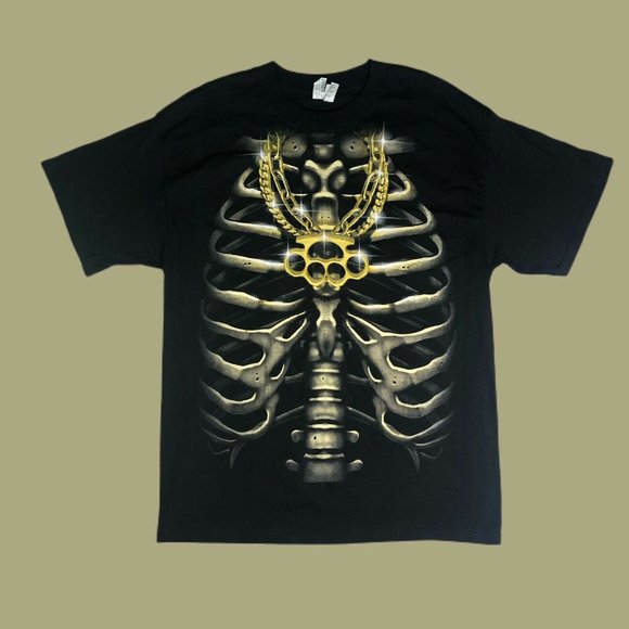 90s Vintage T Shirt Mens L Black Brass Knuckles - Picture 1 of 6